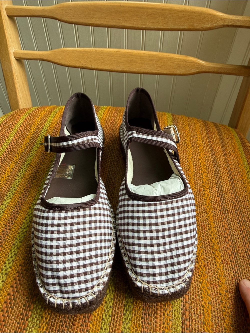 Maeve Brown Gingham Mary Jane Flats with Ankle Strap